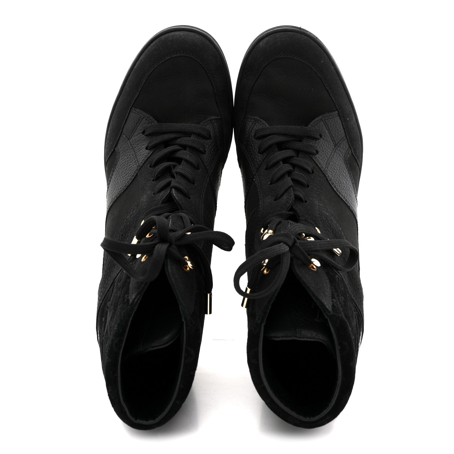 Louis Vuitton Calfskin Suede Monogram Cliff Top Wedge Sneakers 40 Black 2 of 11