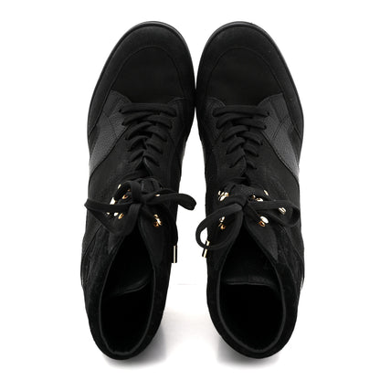 Louis Vuitton Calfskin Suede Monogram Cliff Top Wedge Sneakers 40 Black 2 of 11