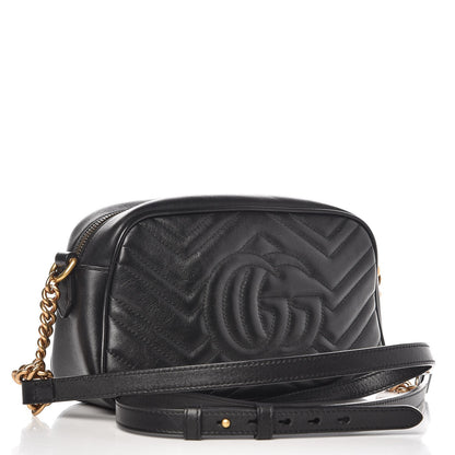 Gucci Calfskin Matelasse Small GG Marmont Chain Shoulder Bag Black 3 of 7