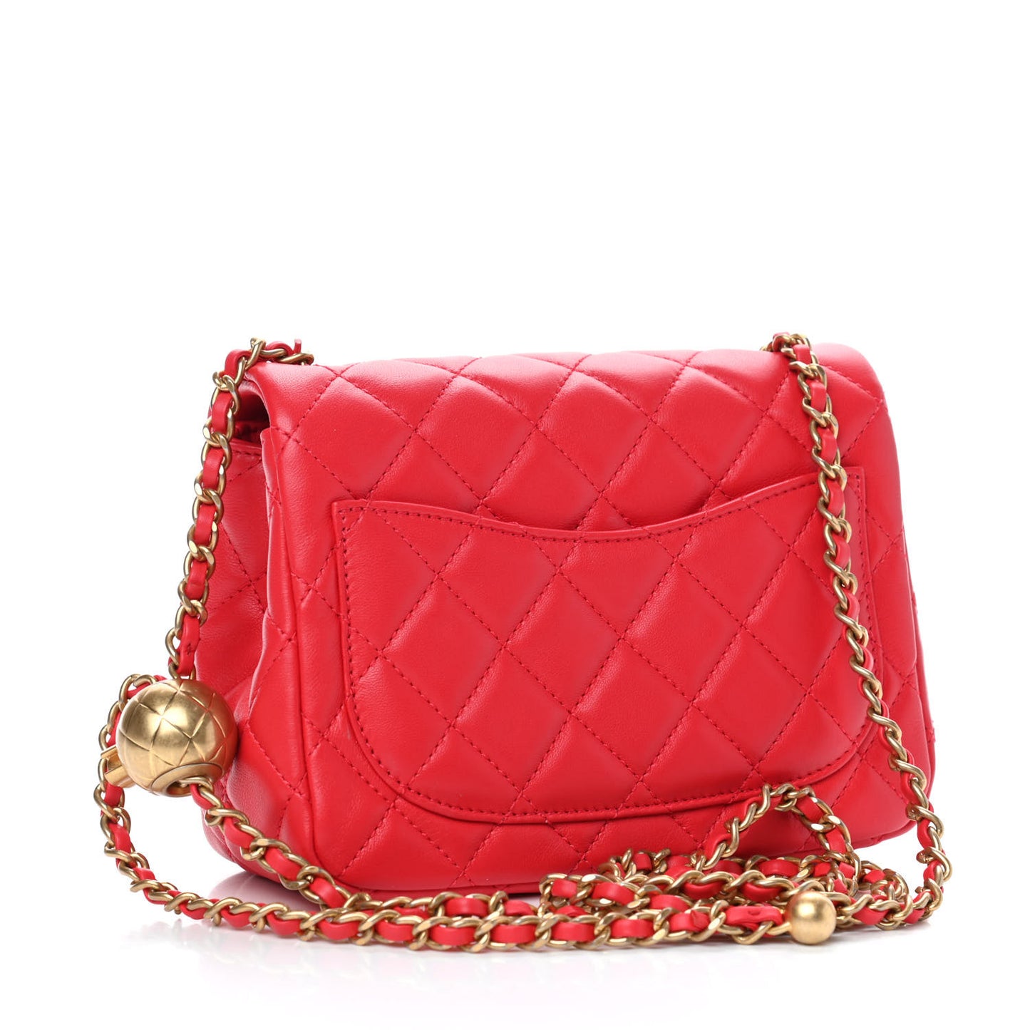 Lambskin Quilted Mini Pearl Crush Flap Red