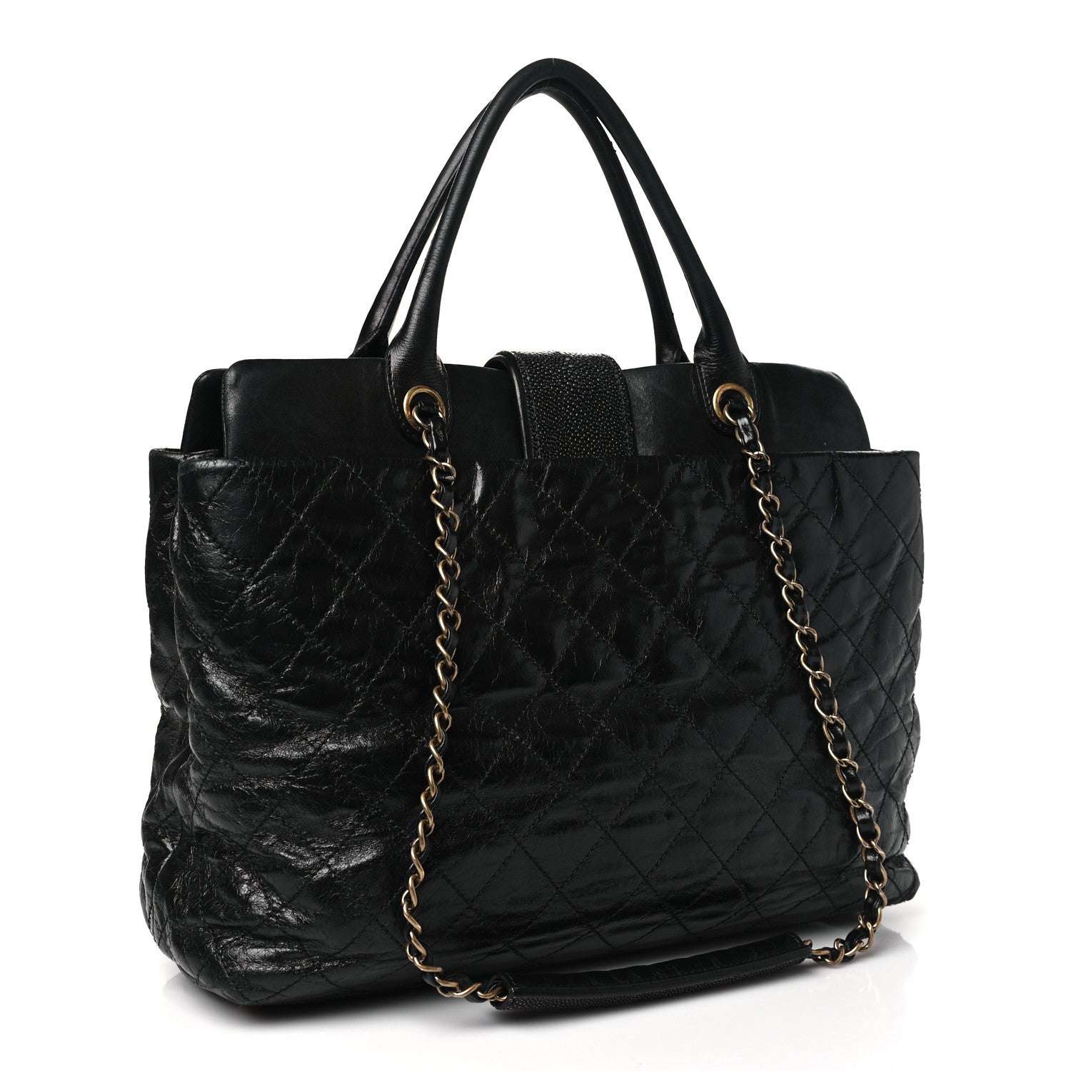 Chanel Glazed Calfskin Stingray Large Bindi CC Tote Black 3 of 12