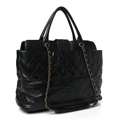 Chanel Glazed Calfskin Stingray Large Bindi CC Tote Black 3 of 12