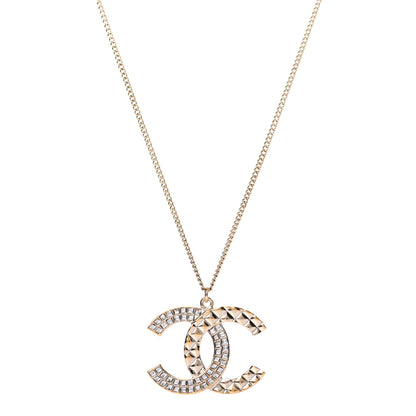 Chanel Baguette Crystal Quilted CC Pendant Necklace Gold 1 of 5
