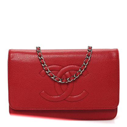 Chanel Caviar Timeless CC Wallet on Chain WOC Red 1 of 11
