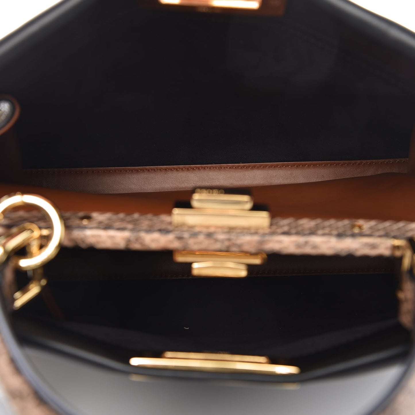 Vitello Seta Elaphe Nappa Grommet Medium Peekaboo Iconic Satchel Black Multicolor