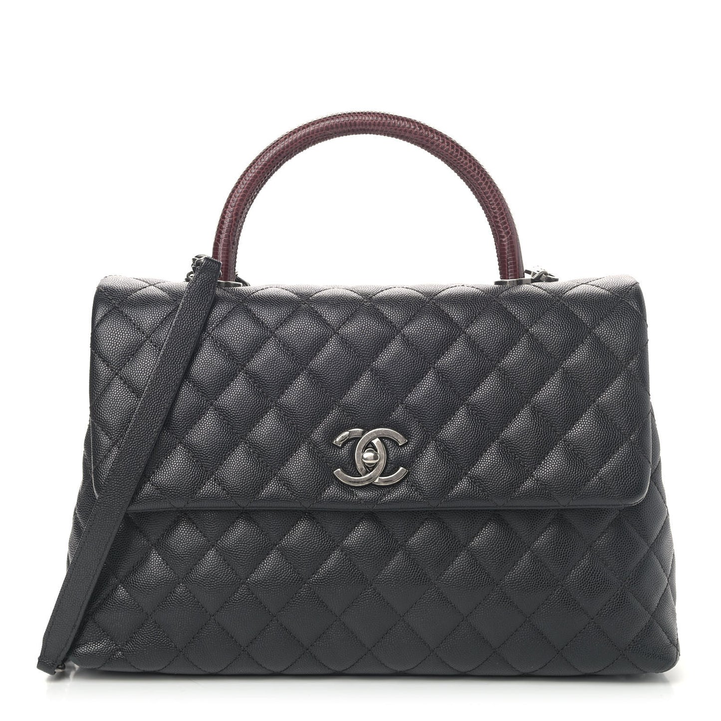 Caviar Lizard Quilted Medium Coco Handle Flap Black