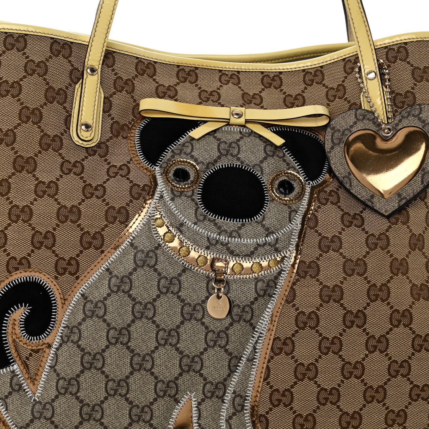 GG Monogram Patent Oliver Pug Tote Yellow Beige