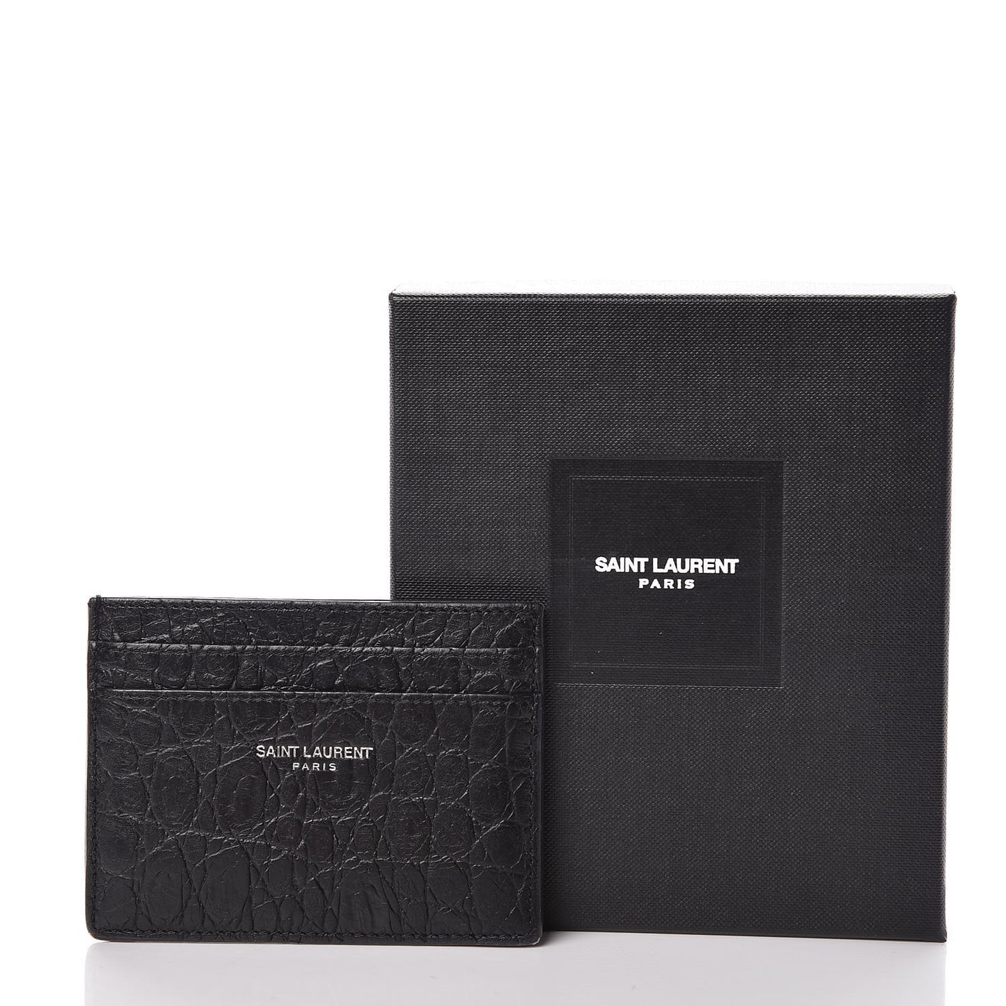 Calfskin Crocodile Embossed Card Case Black