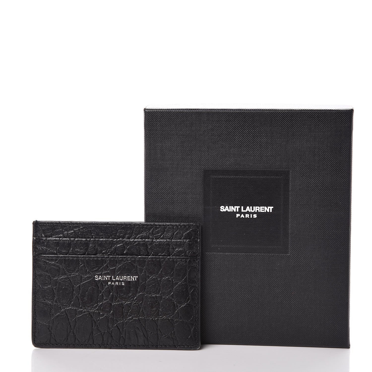 Saint Laurent Calfskin Crocodile Embossed Card Case Black 10 of 10