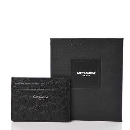 Saint Laurent Calfskin Crocodile Embossed Card Case Black 10 of 10