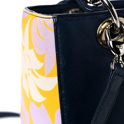 Christian Dior Calfskin Flower Printed Medium Lady Dior Navy Multicolor 16 of 16