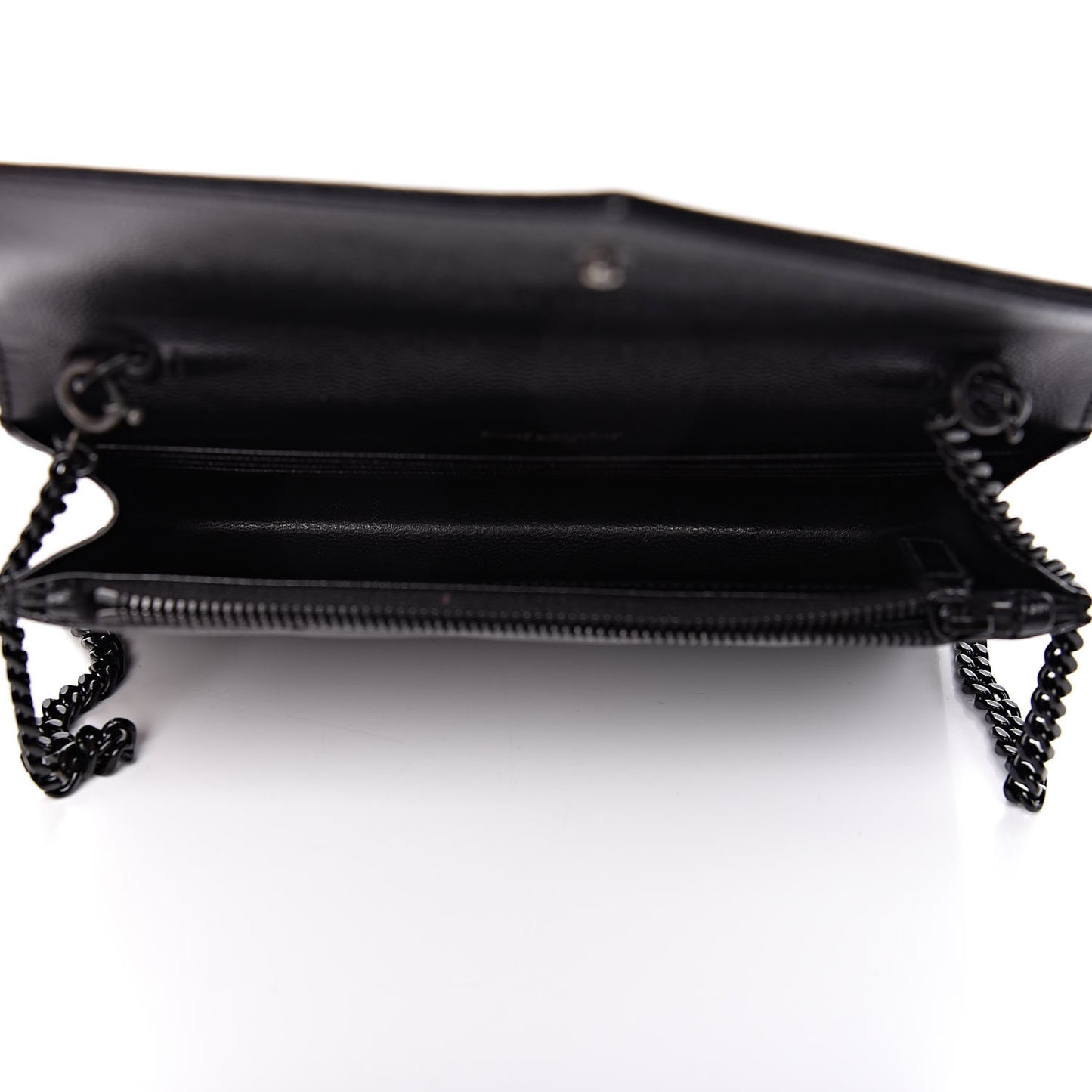 Grain De Poudre Matelasse Chevron Monogram Envelope Chain Wallet Black