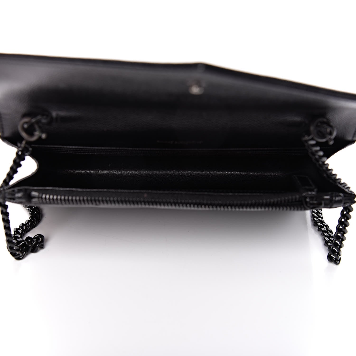 Saint Laurent Grain De Poudre Matelasse Chevron Monogram Envelope Chain Wallet Black 5 of 10