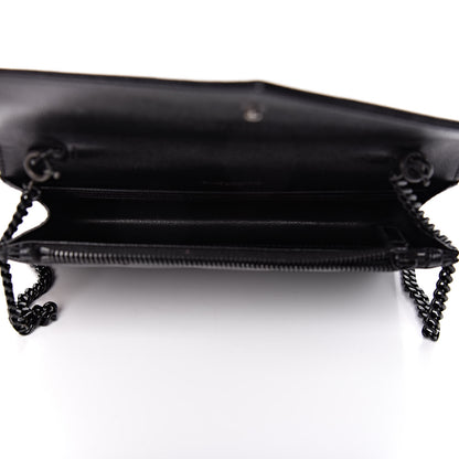 Saint Laurent Grain De Poudre Matelasse Chevron Monogram Envelope Chain Wallet Black 5 of 10