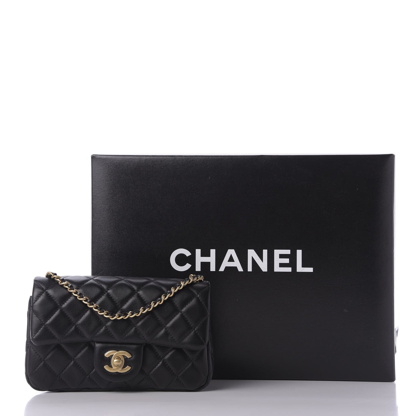 Lambskin Quilted Mini Rectangular Pearl Crush Flap Black