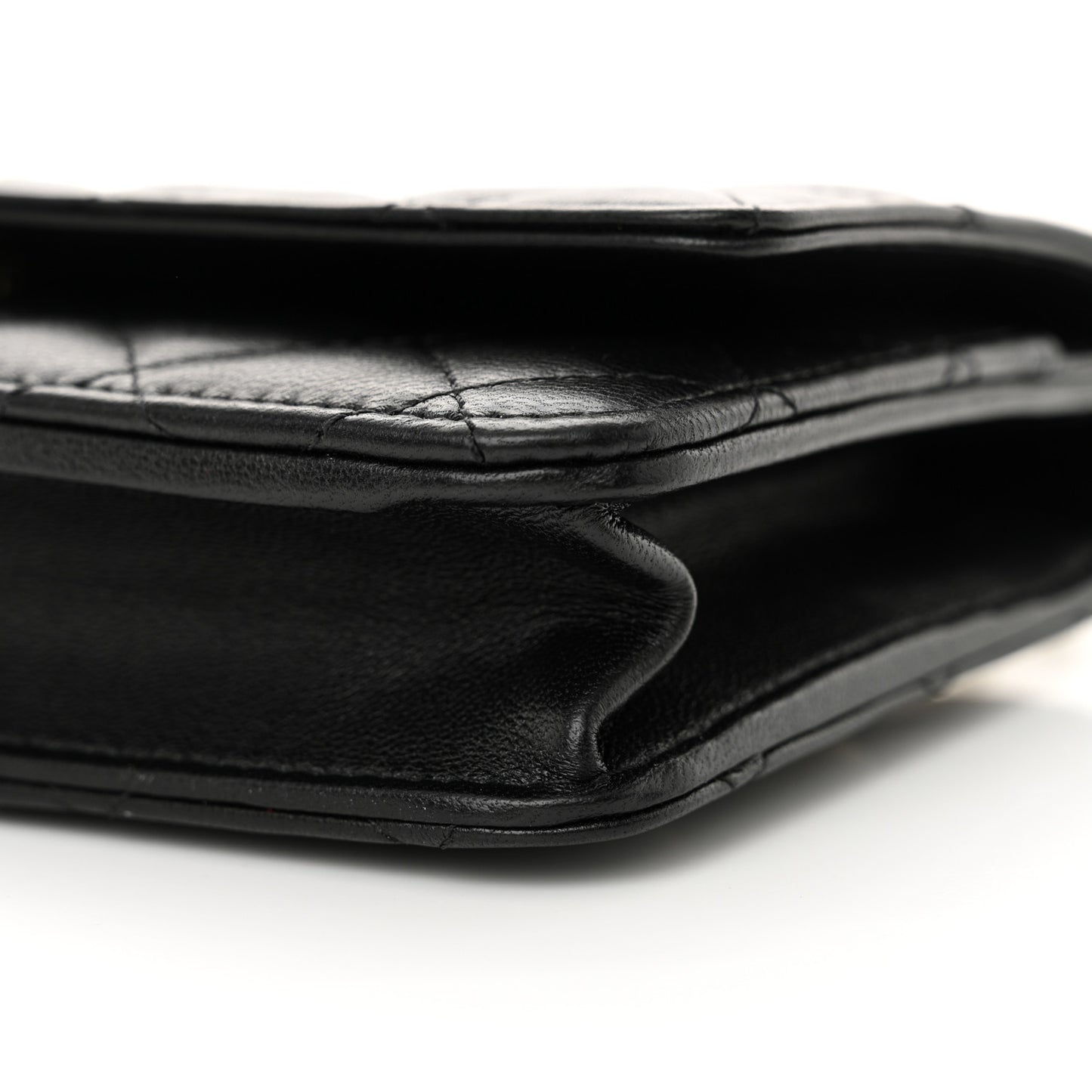 Lambskin Quilted Pearl Wallet On Chain WOC Black