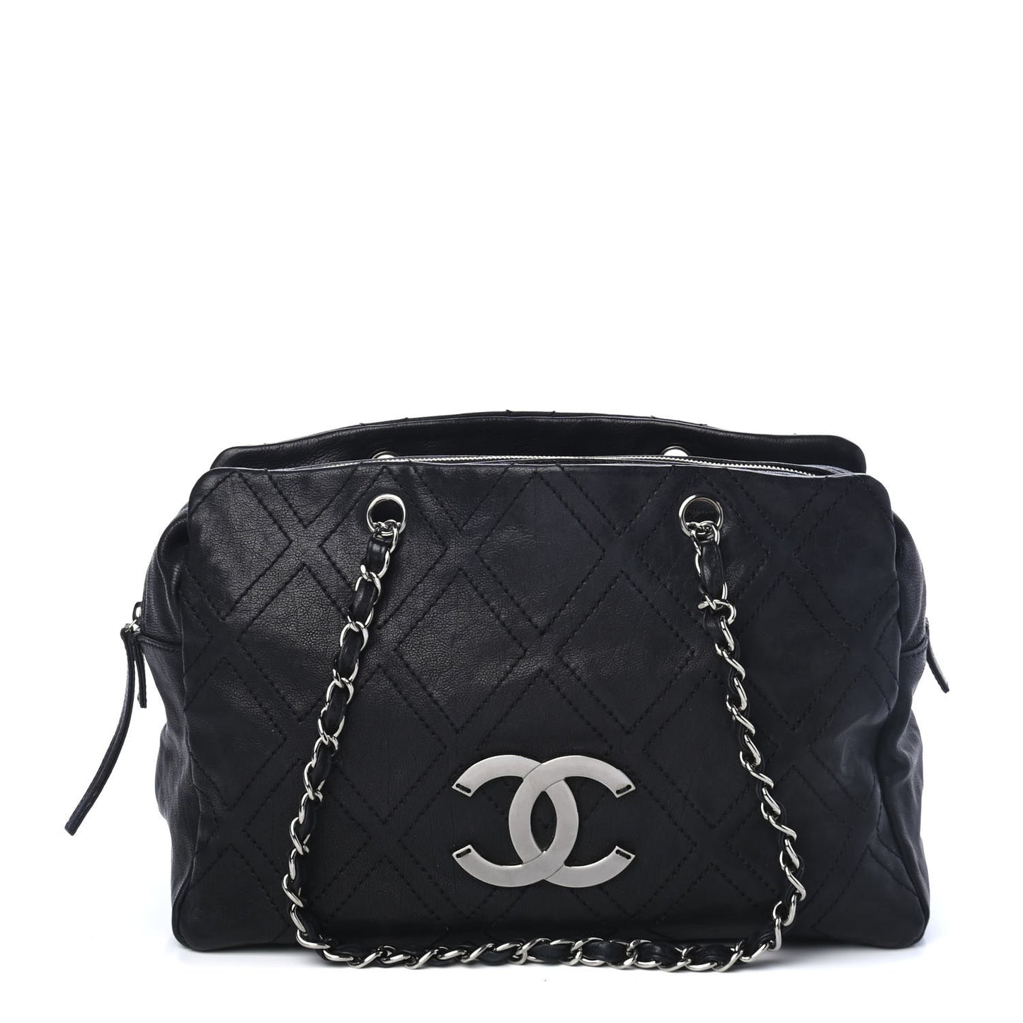 Calfskin Large Diamond Stitch Tote Black