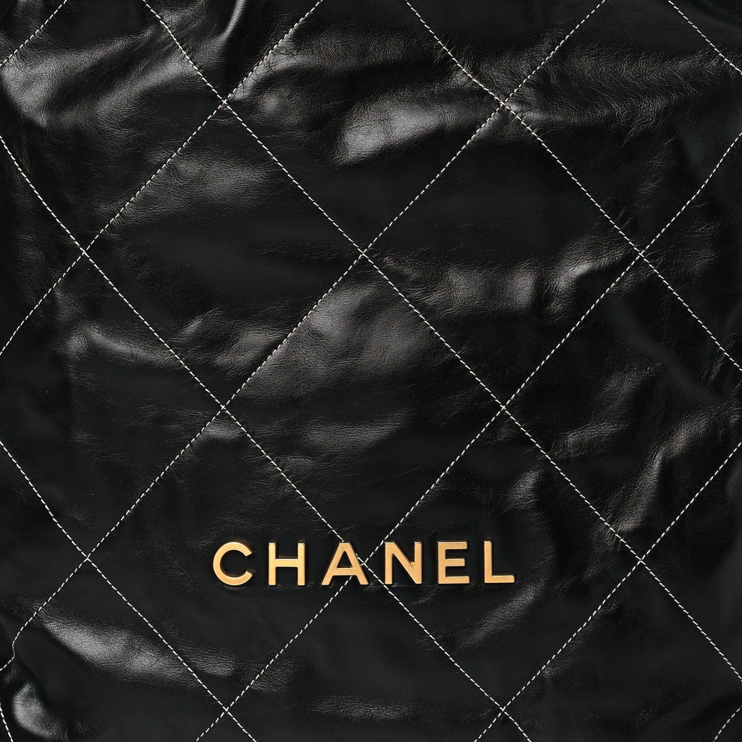 Shiny Calfskin Stitched Quilted Chanel 22 Backpack Black