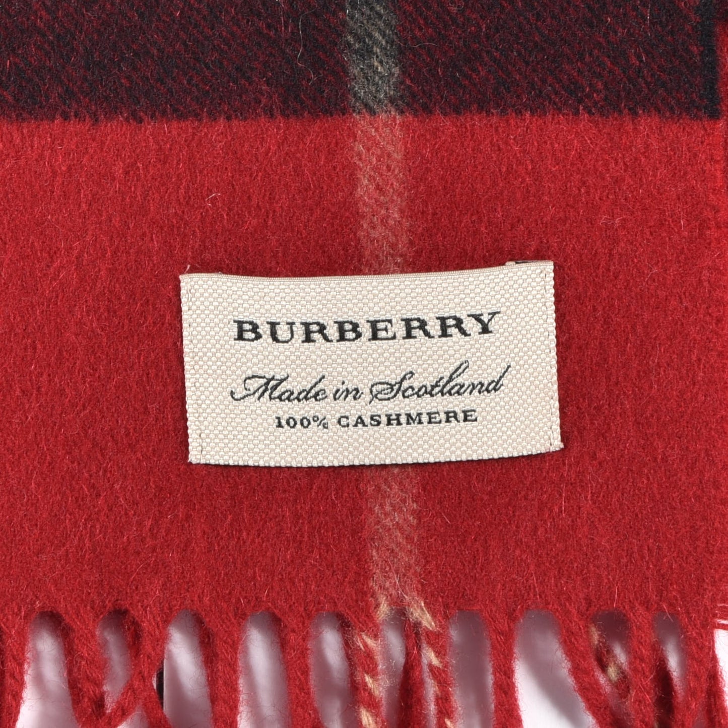 Cashmere Giant Check Fringe Scarf Parade Red