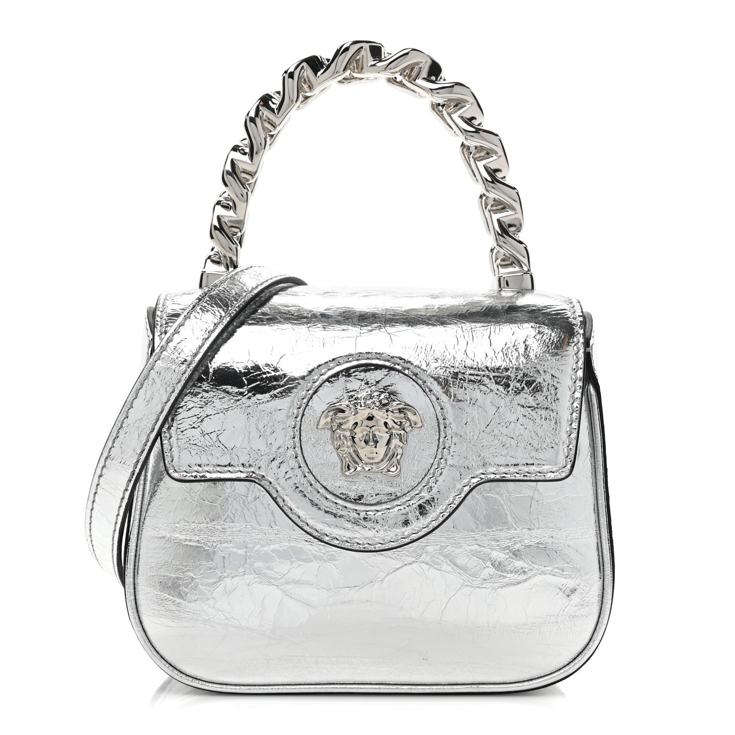 Versace Metallic Crackled Lambskin Mini La Medusa Silver 1 of 8