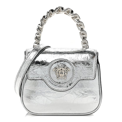 Versace Metallic Crackled Lambskin Mini La Medusa Silver 1 of 8