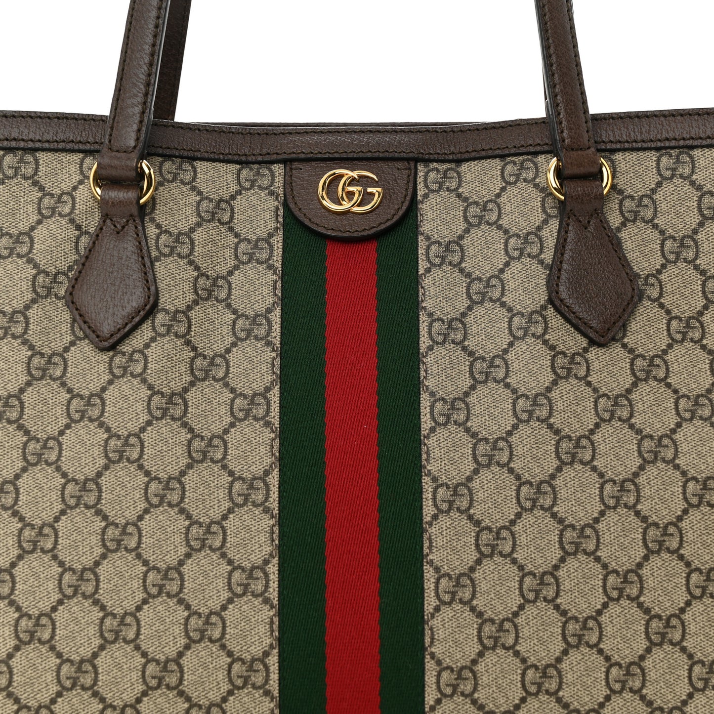 GG Supreme Monogram Textured Calfskin Web Medium Ophidia Shopping Tote Beige Ebony New Acero