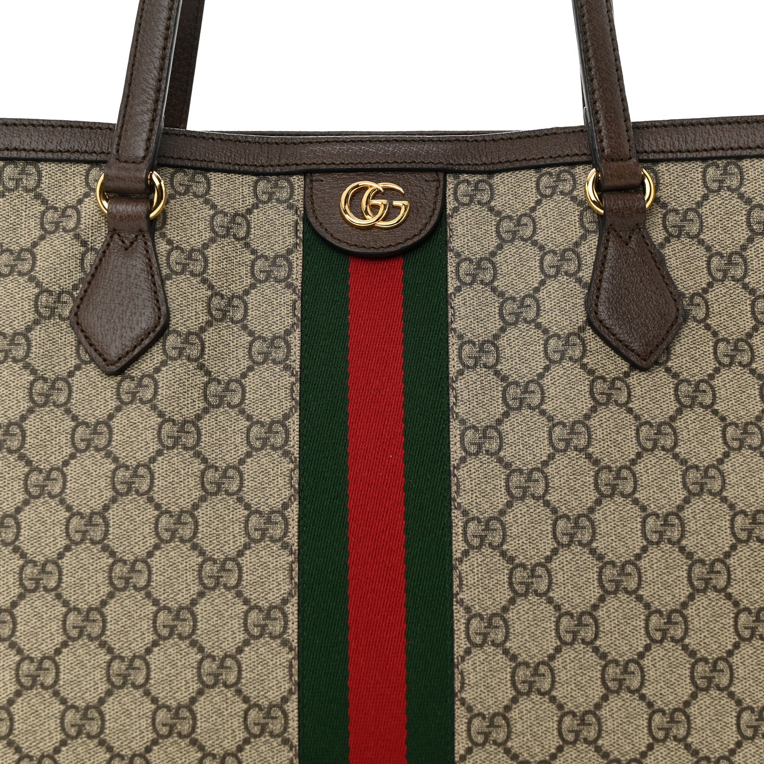 Gucci GG Supreme Monogram Textured Calfskin Web Medium Ophidia Shopping Tote Beige Ebony New Acero 8 of 10