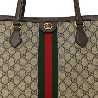 Gucci GG Supreme Monogram Textured Calfskin Web Medium Ophidia Shopping Tote Beige Ebony New Acero 8 of 10
