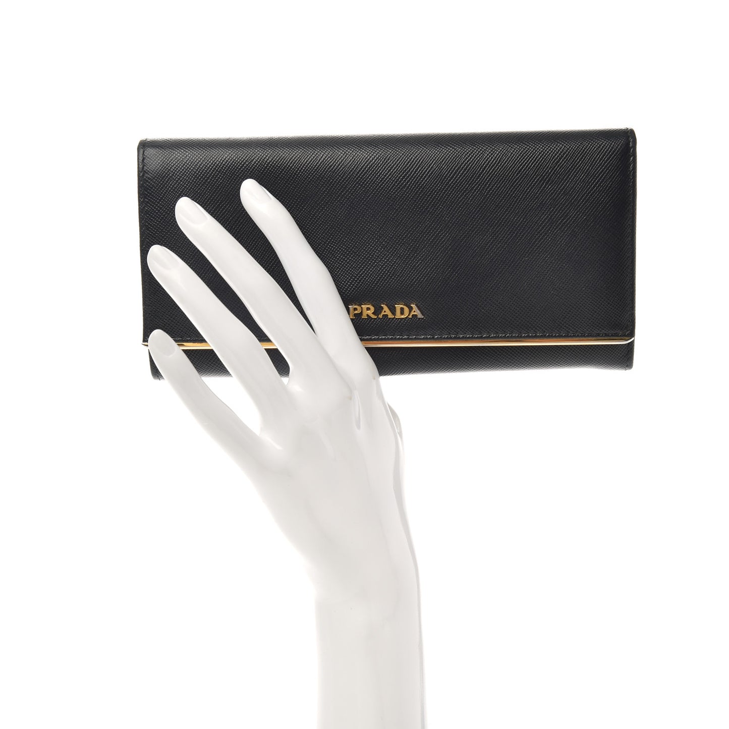 Saffiano Metal Bar Continental Flap Wallet Black