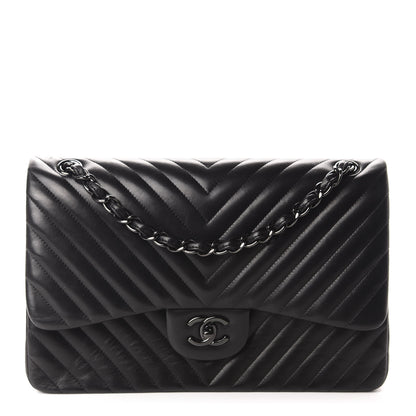 Chanel Lambskin Chevron Quilted Jumbo Double Flap So Black 1 of 19