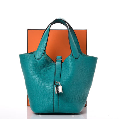 Hermes Taurillon Clemence Picotin Lock 18 PM Bleu Paon 8 of 8
