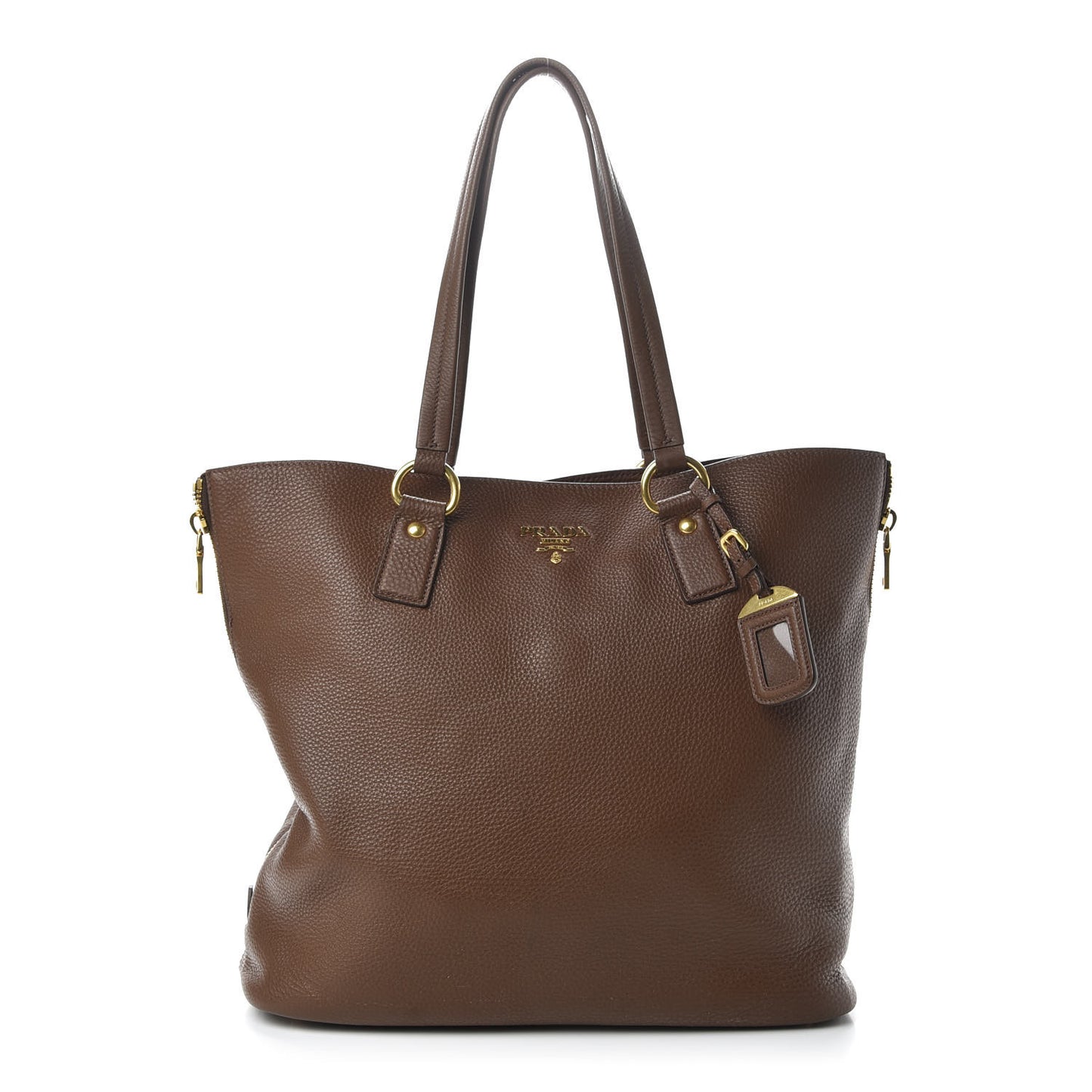 Vitello Daino Side Zip Tote Tabacco