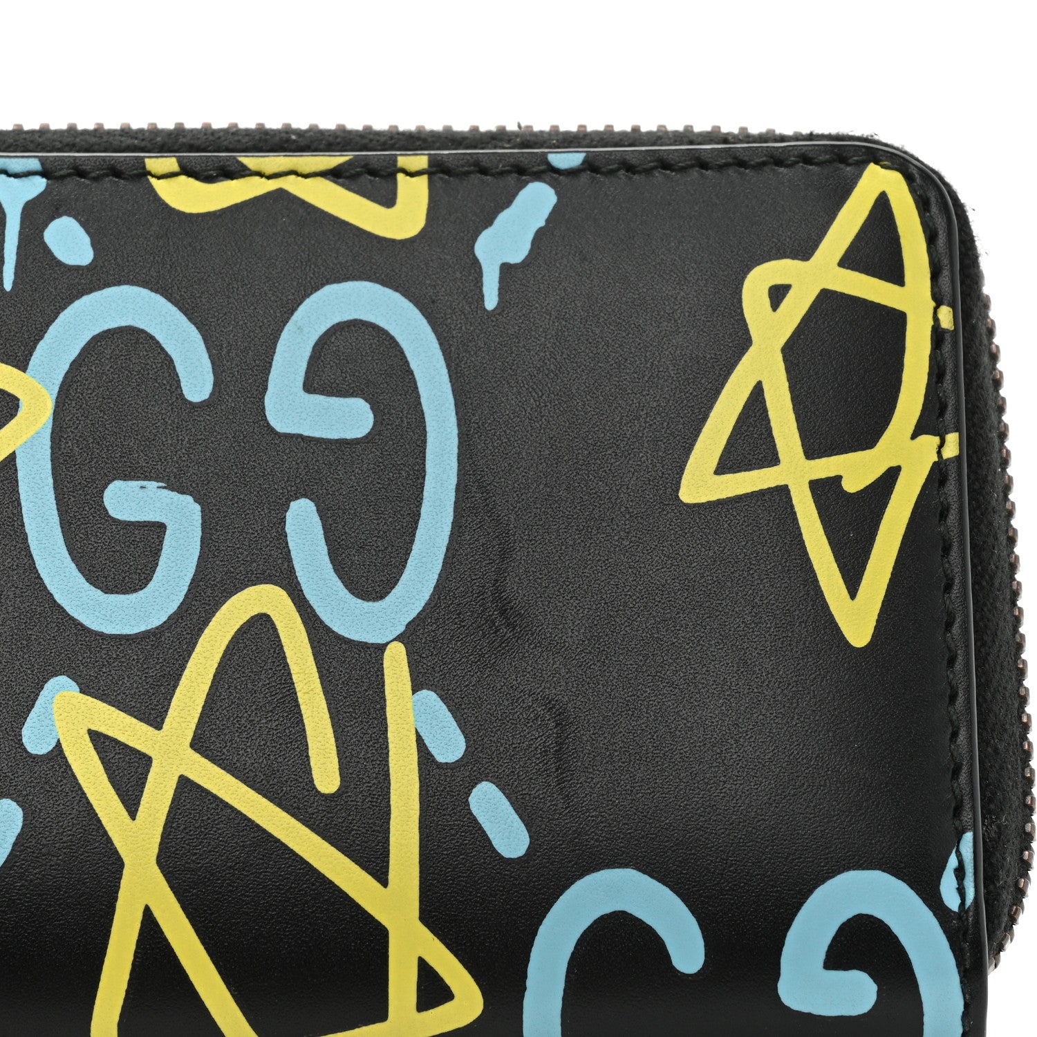 Gucci Calfskin GucciGhost Zip Around Card Case Black New Acquamarine 10 of 12
