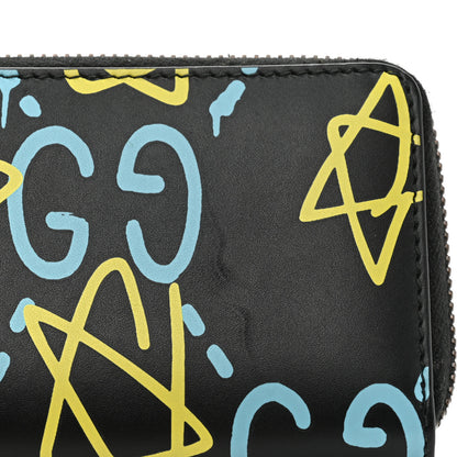 Gucci Calfskin GucciGhost Zip Around Card Case Black New Acquamarine 10 of 12