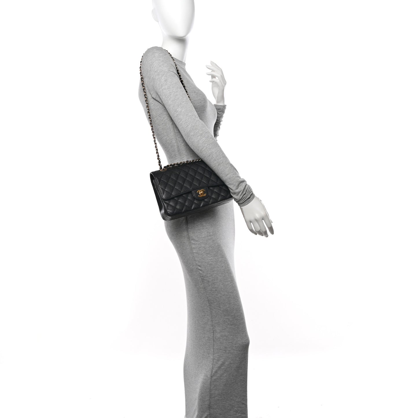 Caviar Quilted Medium Double Flap Black