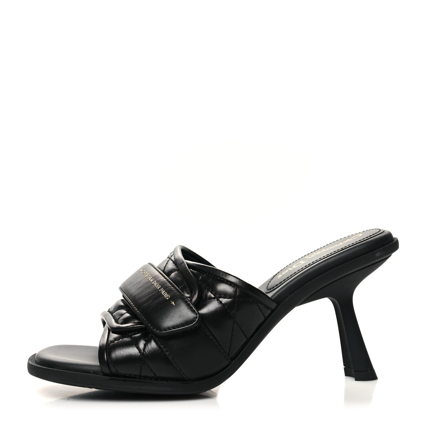 Calfskin Cannage Quilted Dio(r)evolution 80mm Slide Sandals 38.5 Black