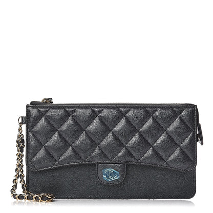 Chanel Iridescent Caviar Quilted Classic Pouch With Handle Black 1 of 8