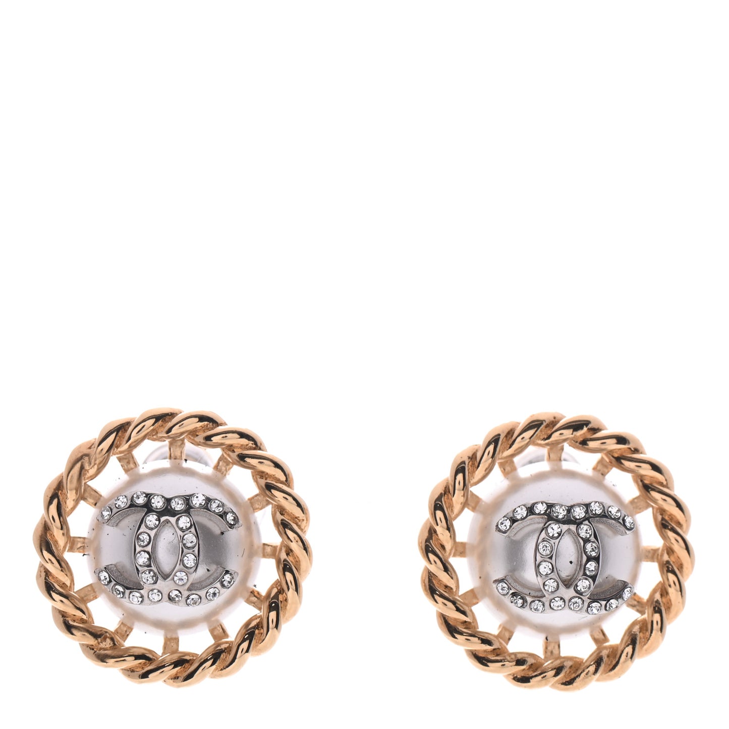 Pearl Crystal CC-Casino Round Earrings Gold