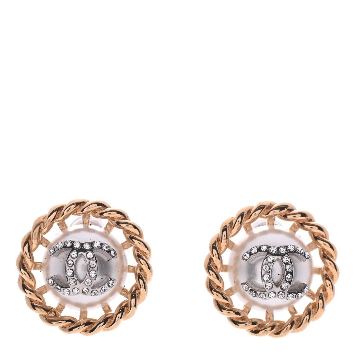 Chanel Pearl Crystal CC-Casino Round Earrings Gold 1 of 7