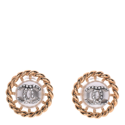 Chanel Pearl Crystal CC-Casino Round Earrings Gold 1 of 7