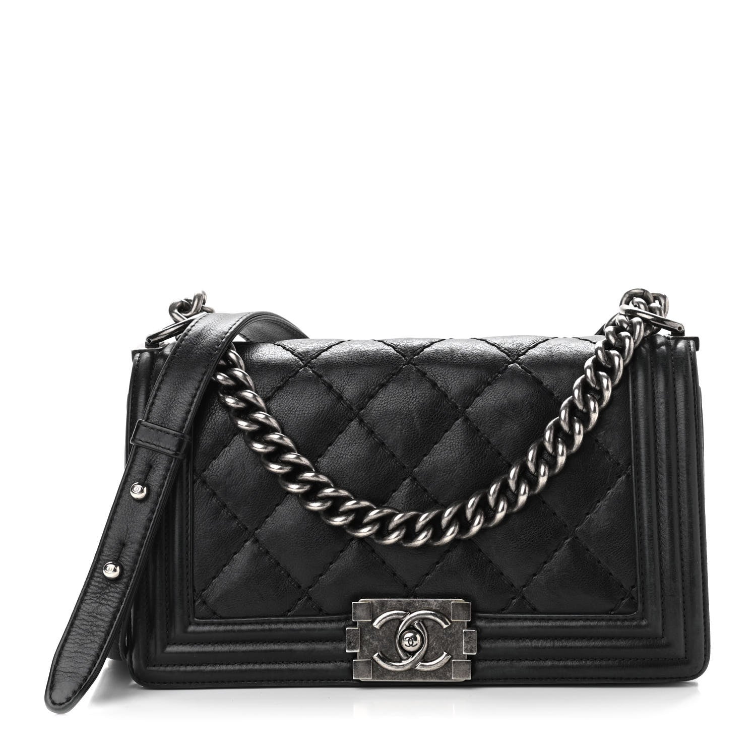 Chanel Calfskin Double Stitch Medium Boy Flap Black 1 of 12