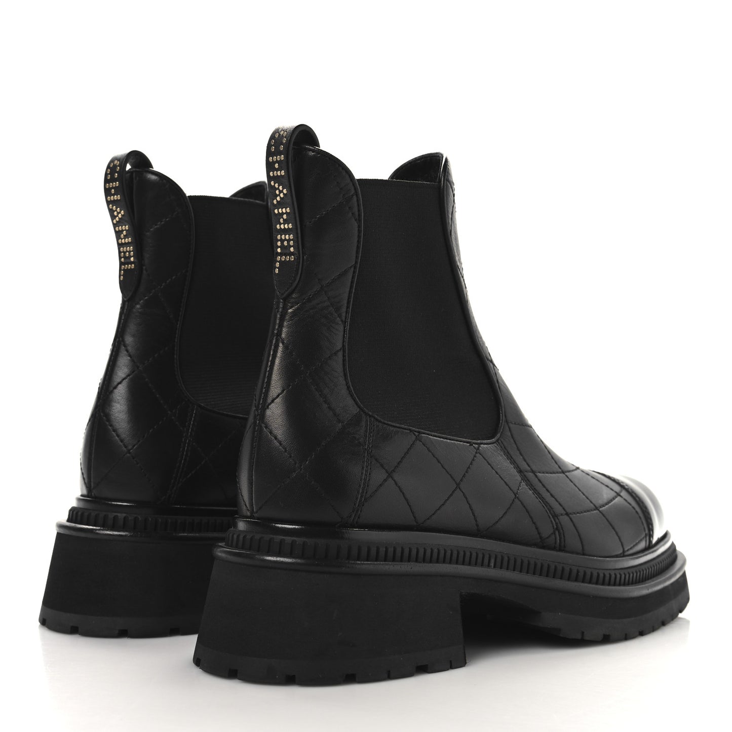 Calfskin Patent Cap Toe Quilted Short Boots 39 Black