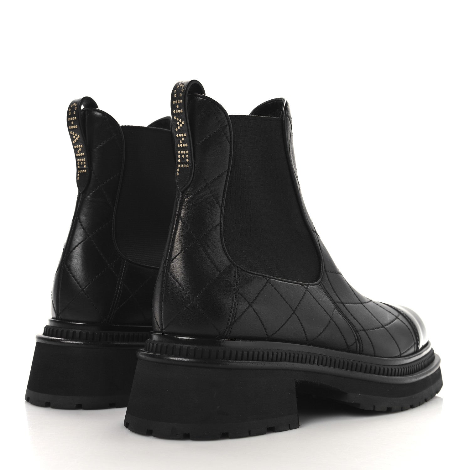 Chanel Calfskin Patent Cap Toe Quilted Short Boots 39 Black 5 of 9