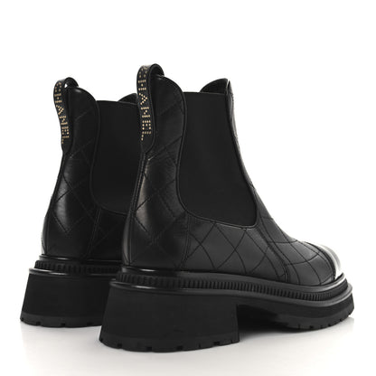 Chanel Calfskin Patent Cap Toe Quilted Short Boots 39 Black 5 of 9