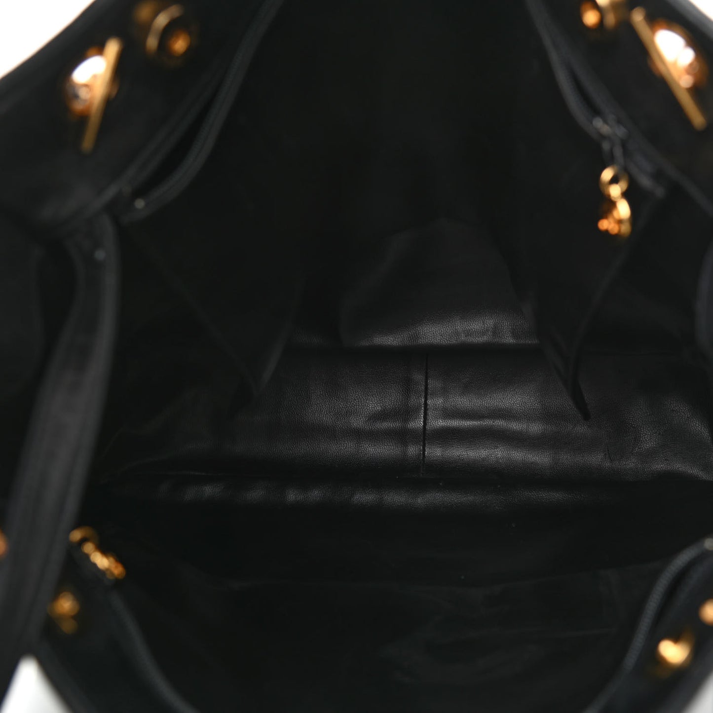 Satin Lambskin Quilted Shopping Tote Black