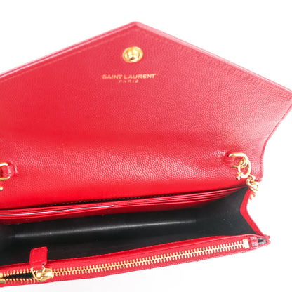 Saint Laurent Grain De Poudre Matelasse Chevron Monogram Envelope Chain Wallet New Red 5 of 7