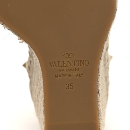 Valentino Garavani Grained Calfskin Rockstud Ankle Strap Espadrille Wedge Sandals 35 Light Ivory 6 of 10