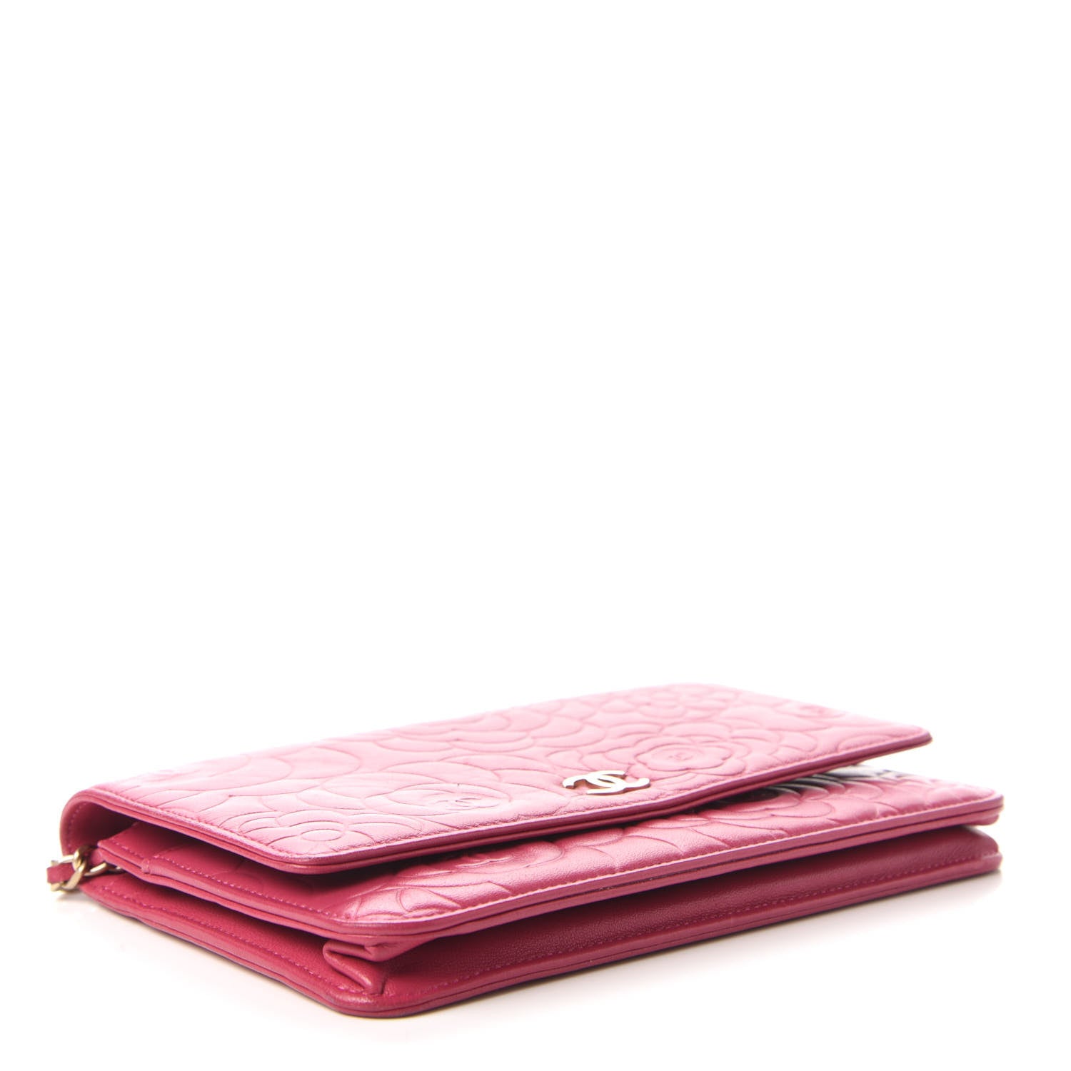 Chanel Lambskin Camellia Embossed Wallet On Chain WOC Pink 4 of 11