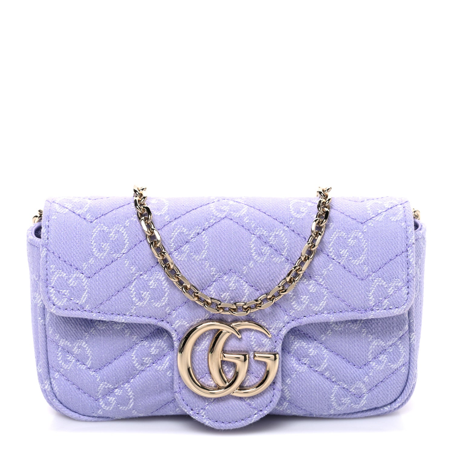 Gucci Denim GG Monogram Mini GG Marmont Shoulder Bag Light Purple 1 of 10