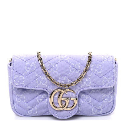 Gucci Denim GG Monogram Mini GG Marmont Shoulder Bag Light Purple 1 of 10